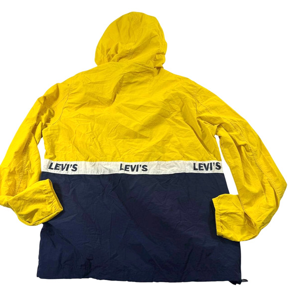 Levi’s Men’s Hooded Windbreaker Jacket Yellow Navy Half-Zip Pullover Size S - Picture 2 of 7